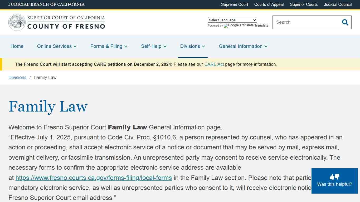 Family Law Superior Court of California County of Fresno